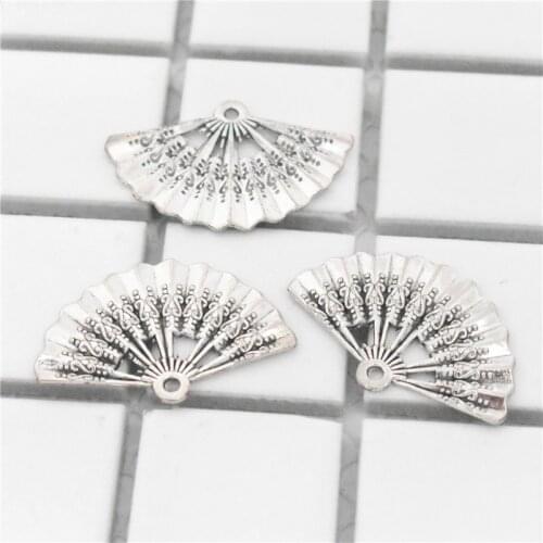 NEW 10pcs 33x21mm Antique Silver Color Plated Fan Charms Pendant For Making DIY Handmade Jewelry