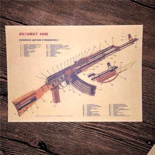 New arrival Free shipping retro Kraft Poster paper " AK-47 gun "Wall Sticker Living Room Paint Bar Cafe Decor 42x30cm FI-053