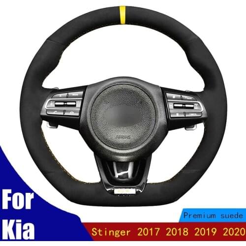 DIY Hand Stitched Car Steering Wheel Cover Black Suede Yellow Marker For Kia Stinger 2017 2018 2019 2020