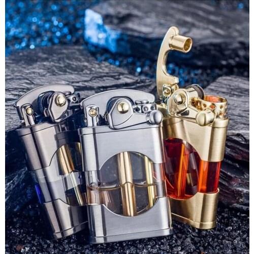 Genuine Zorro Transparent visible oil tank Brass rocker arm Kerosene gasoline cigarette lighter Fashion Creative men gift