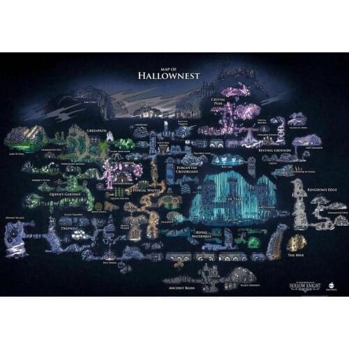 Hollow Knight Map Of Hallownest Art Film Print Silk Poster Home Wall Decor 24x36inch
