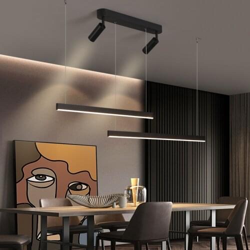 Modern Ceiling Pendant Light LED For Kitchen Island Dining Table Black Line Strip Living Room Office Hanging Lamp Indoor Lustre
