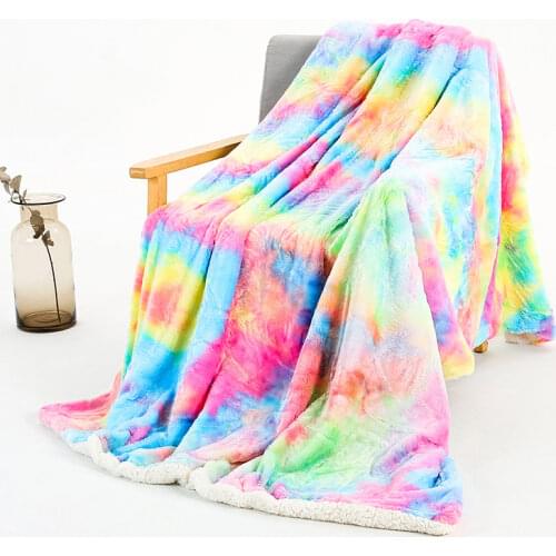 Rainbow Style Tie-dyed Blanket Double-sided Plush Cashmere Winter Warm Throw Blanket Super Soft Cover Blanket for Children Adult