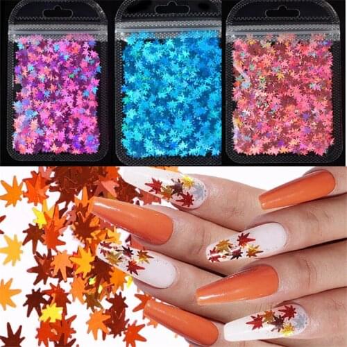 Mix Color Maple Leaf Flake Manicure Nail Sequins 3D Glitter Mirror Sparkly Holographic Mirror Sparkly DIY Art Nail Decoration