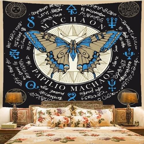 Retro Butterfly Print Witchcraft Tapestry Wall Hanging Hippie Macrame Tapestry Bohemian Mandala Home Cloth Art Hanging Painting