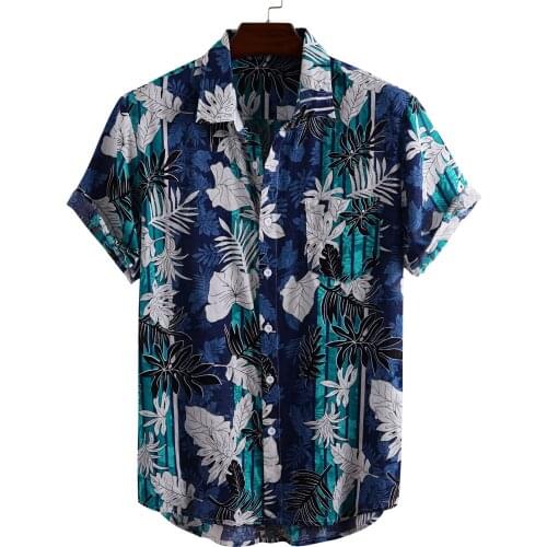 Mens Lapel Hawaiian Print Shirt Summer Casual Beach Print Short Sleeve Shirt Mens Clothing Shirt Large Size Quick Dry M-3XL