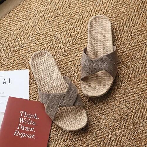 Men Women Slippers Summer Flip Flop Shoes Sandals Couple Hemp Solid Fashion Non-Slip Flat Indoor Casual House Slides