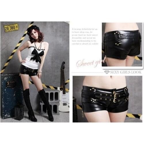 DJGRSTER 2021 summer Sexy Black Pu Leather Shorts Slim Thin Beading Boots Short Pants Plus Size middle Waist Shorts Women