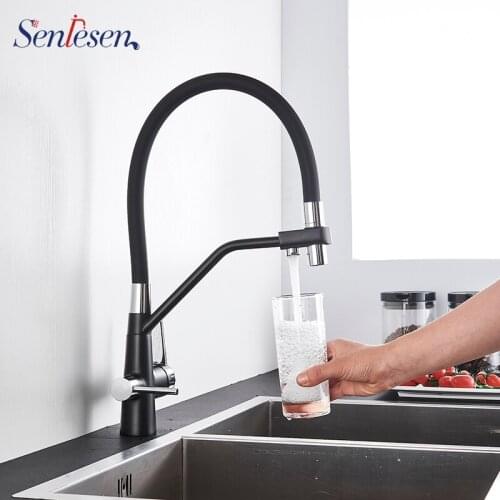 Senlesen Purify Water Faucet Mixer Faucet Chrome Black Hose Brass Double Spout Double Handles Mixer Hot and Cold Water Tap