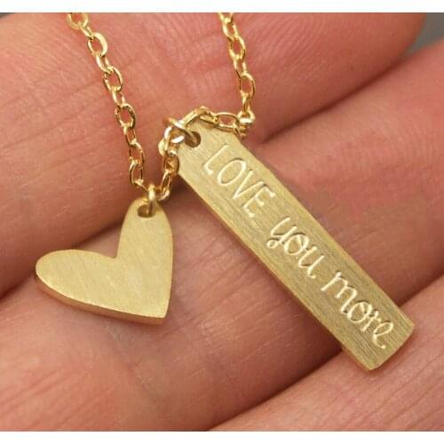 V Attract Valentines Day Gift Rose Gold Fillled Love You More Heart Statement Necklace Pendant For Women Stainless Steel Kolye