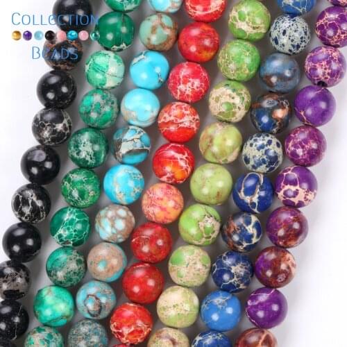 Factory Price All Kinds Of Colorful Sea Sediment Jaspers Natural Stone Loose Round Beads For Jewelry Making DIY Bracelets 15"