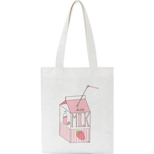 Pink Strawberry Milk College Wind Trend New Large Capacity Women Bag Wallet Cute Shoulder Bag Cartoon Print Shoppingbags Harajuk