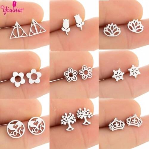 2020 New Fashion Stainless Steel Womens Earrings Silver Color Rose Flower Girl Earrings Wedding Ornaments Christmas Gifts панк
