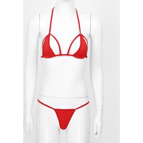 Womens Ladies Sexy Lingerie Set Micro Apparel Bikini Nipples Hole Cutout Cup Bra Mini G-String Sissy Lingerie Exotic Sets