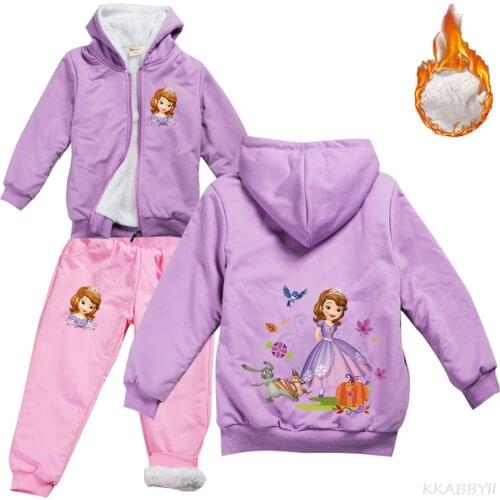 Sofia Winter Tracksuit Girls 2 Piece Set Print Hoodies+Pants Sportwear Suit Hooded Sweat shirt Set Clothes