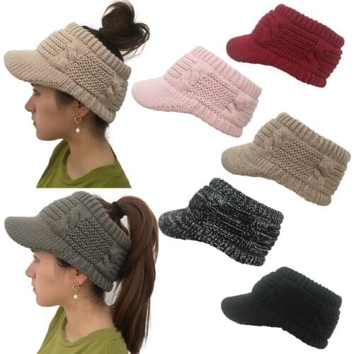 Beanie Tail Winter Warm Knit Messy High Bun Ponytail Hats Visor Beanie Cap Outdoor Messy High Bun Cap Circle Scarves