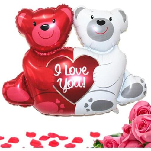 1 Pcs 76X100cm I Love You bear balloons cartoon happy birthday decor boy and girl foil balloon Valentines Day Wedding Party