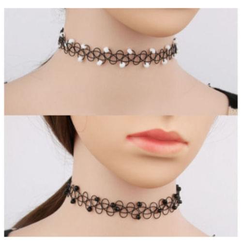 12Pcs Popular Element Womens Vintage Gothic Black Lace Choker Collar Retro Punk Tattoo Necklace