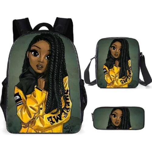 African girl Backpack 3pcs Set Students Cartoon Anime Schoolbags Unisex Travel Knapsack lafro lady High Capacity Rucksack