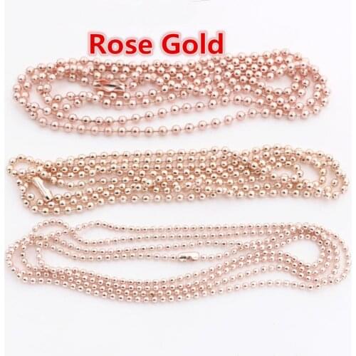5pcs/lot 3 Size 1.5mm and 2.0mm and 2.4mm Rose Gold Color Ball Beads Chain Necklace Bead Connector 65cm(25.5 inch)