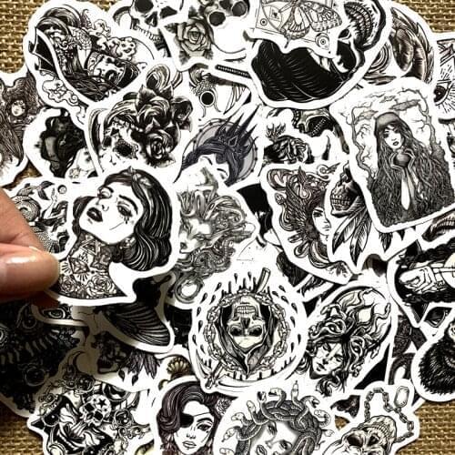 50Pcs/Lot Black and white cartoon beauty skeleton skull Waterproof stickers For Luggage Laptop Bike Motorcycle Phone Car Case
