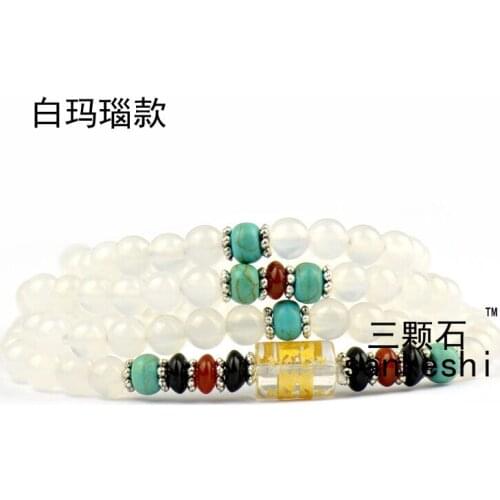 6mm Tibetan Buddhism 108 white agate Prayer Beads Mantra Mala Necklace