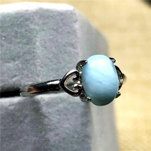 7x5mm Natural Blue Larimar Stone Ring Jewelry For Woman Man Beads Silver Dominica Water Pattern Stone Adjustable Size Ring AAAAA