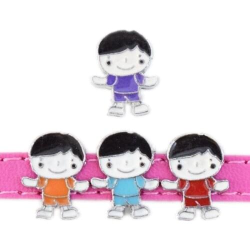 8mm Hole Sweet Adorable Boys Kids Slide Charms Enamel Beads DIY Accessories Handmade Jewelry For Bracelets Key Chains Pet Collar