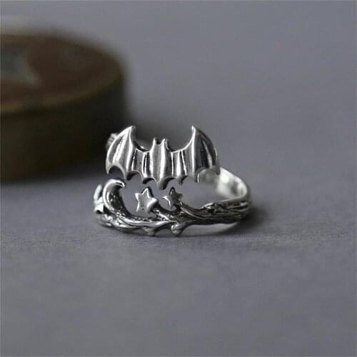 Bohemian Vintage Star Bat Rings for Men Women Handmade Spider Web Animal Puzzle Jewelry Open Adjustable Encircle Retro Bat Ring