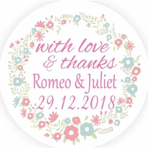 DouxArt 100pcs with love & thanks Personalized Wedding Stickers Seals, 40mm Communion Party Invitation Gift Box Labels V445