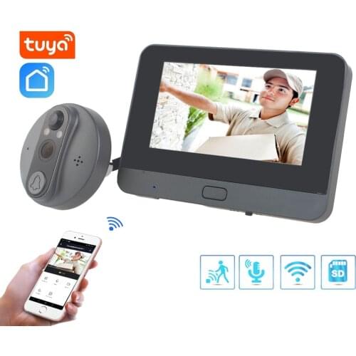 New Tuya Doorbell Peephole Door Camera Wifi Doorbell Video Intercom 4.3" LCD Motion Detection Video-eye Viewer Wireless Ring
