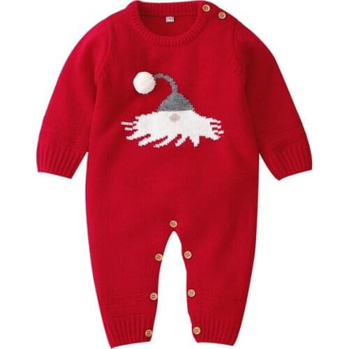 Baby Kids Boy Girl O-neck Long Sleeve Romper Cartoon Christmas Hat Knitting Jumpsuit Newborn Infant Autumn One Piece Suit 0-18M
