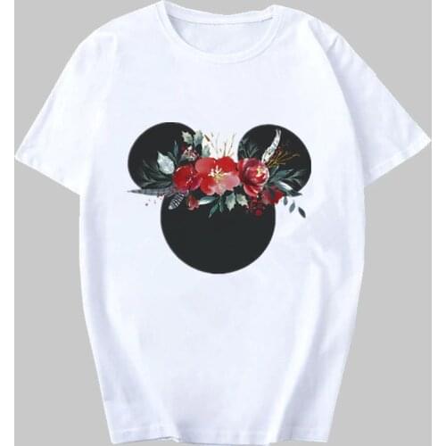 Disney Harajuku Streetwear Short Sleeve T-shirt Summer Lovely Mickey Minnie Couple Vogue New Cartoon Kawaii Print Women Tshirt