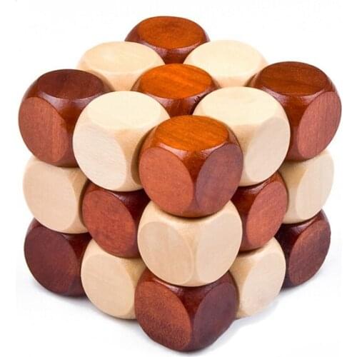Classic 3D Wooden Cube Puzzle Mind Brain teasers Game Toys for Adults Kids