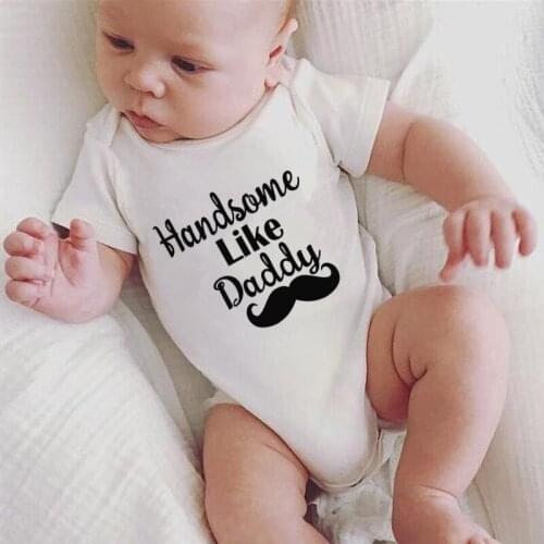 Handsom Like Daddy Mustache Print Baby Boy Clothes Cute Newborn Baby Boy Bodysuit Summer Cotton Baby Boy Outfit Infantil Clothes