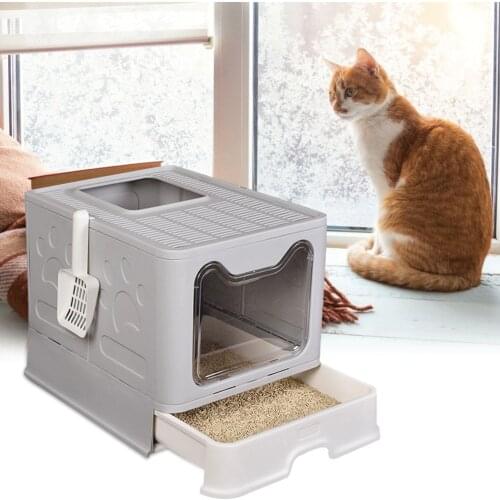 Cat Litter Box Anti-spill Plastic Pet Toilet Cat Potty Foldable Anti-splashing Cat Litter Box Furniture Washable Cats Trainning