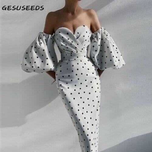 Summer woman dress elegant polka dot dresses women party off shoulder dress strapless maxi dresses white black dress red 2021