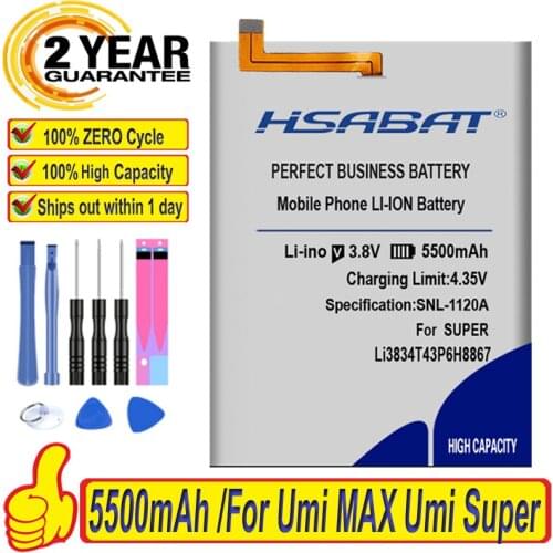 HSABAT Top Brand 5500mAh Li3834T43P6H8867 Battery For Umi Super Lithium-ion polymer battery Umi Max