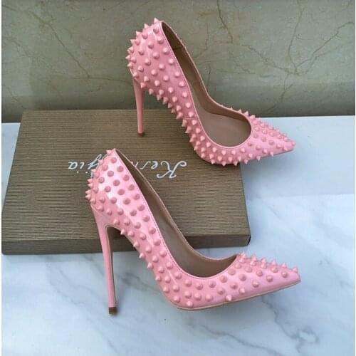 Fashion free shipping Women lady spikes pink Patent leather Poined Toe Stiletto high heel pump HIGH-HEELED SHOES Wedding