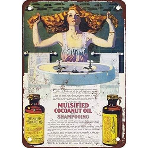 Mulsified Cocoanut Oil for Shampooing Retro Metal Tin Sign Plaque Poster Wall Decor Art Shabby Chic Gift