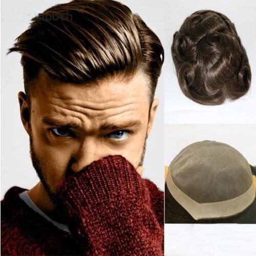 Brown Colored Men Toupee For PU With Lace 100% Human Hair Indian Remy Extensions Male Wigs Patch Toupee Wig Replacement System