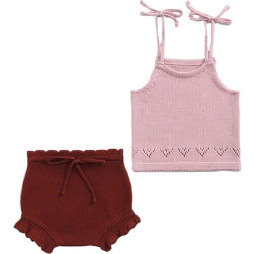 2020 New Summer baby Cotton Jumpsuit Baby Girl Jumpsuit Knitted Suspender vest+Knitted Pants Two-Piece childrens Jumpsuit