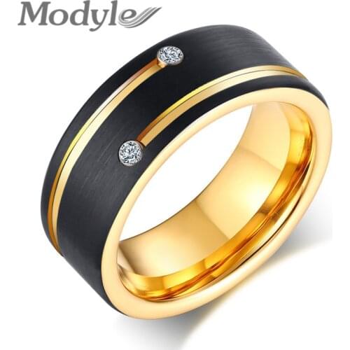 Modyle 2020 New Brand Black and Gold Color Tungsten Carbide Wedding Ring Cool Men Punk Jewelry with CZ Stone Wholesale