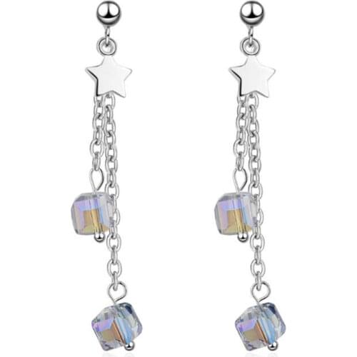 New Flash Aurora Square 925 Sterling Silver Jewelry Crystal Sweet Temperament Women Beautiful Dangle Earrings SE619