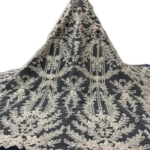 New Arrival Material African Sequins Mixed Beads Lace Fabric Pretty Design JRB-23.52602 Embroidered Tulle Mesh for Party Dress