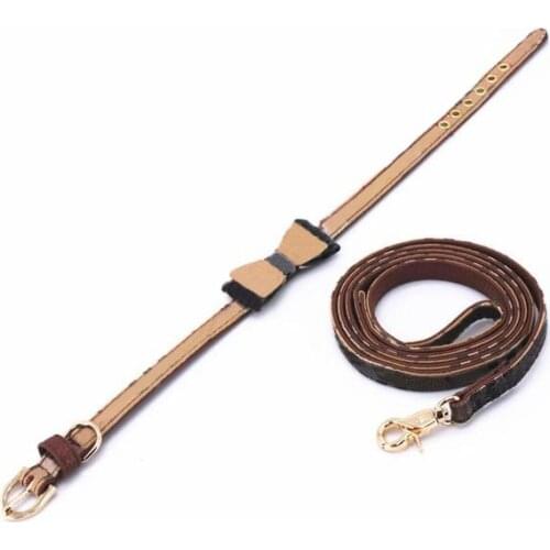 Handmade PU Leather Chihuahua Collar Leash Set Collar Necklace Outdoor Pug Walking Lead LC0158