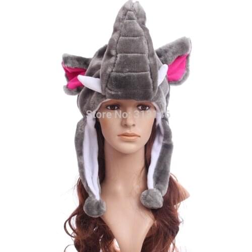 Cartoon Plush Animal Hood Elephant Fuzzy Warm Beanie Hat Winter Adult Women Mens Children Kids Boys Girls Fluffy Costume
