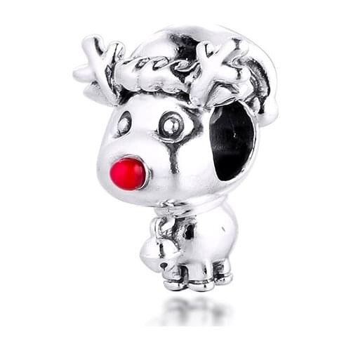 Fits for Pandora Charms Bracelets Rudolph the Red Nose Reindeer Beads 100% 925 Sterling Silver Jewelry Free Shipping