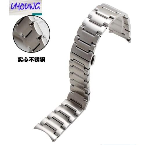 UYOUNG Solid stainless steel strap fit M201 men butterfly buckle chain table 21mm steel accessories