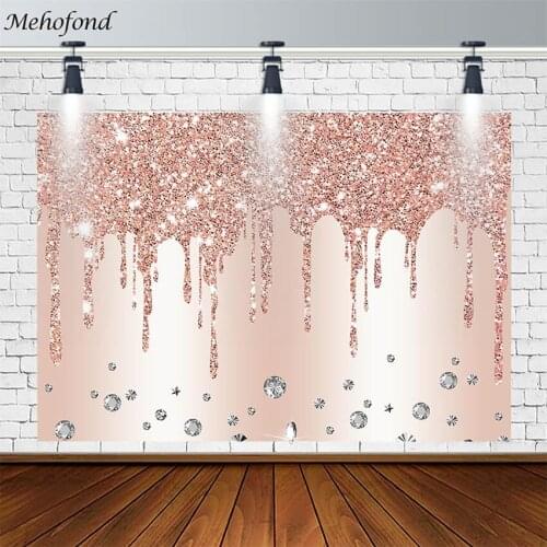 Pink Glitter Backdrop Diamond Girl Woman Happy Birthday Party Decor Banner Photography Background Photo Studio Photophone Props